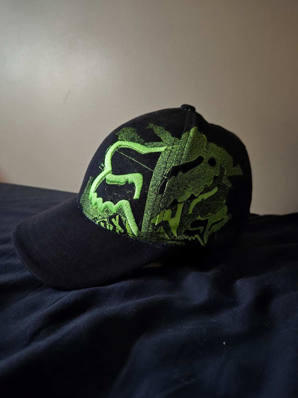 Fox Black Hat with Bright Green Graphic Logo